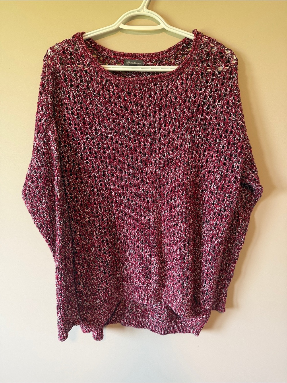 Eddie Bauer 100% Cotton Open Knit Pull Over Crew Neck Sweater Ladies Size L